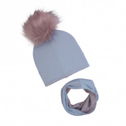 CZAPKA Z KOMINEM ZIMOWA STONE BLUE Z POMPONEM