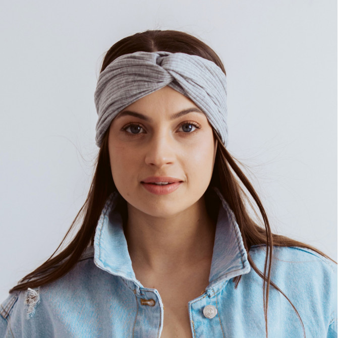 TWIST HEADBAND GREY RIB