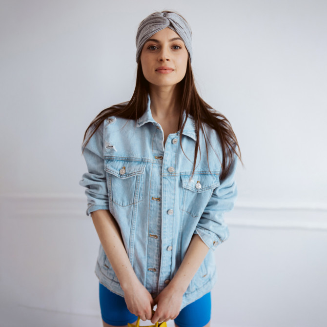 TWIST HEADBAND GREY RIB