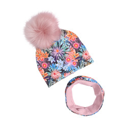 KOMPLET ZIMOWY AVATAR FLOWERS Z POMPONEM
