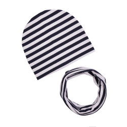 GIRL BEANIE WITH TUB NAVY STRIPES