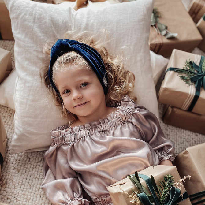 KNOT HEADBAND VELVET NAVY 4-8 y