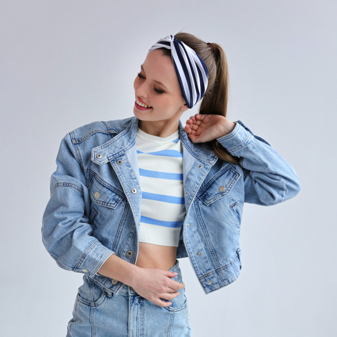 TWIST HEADBAND NAVY STRIPES