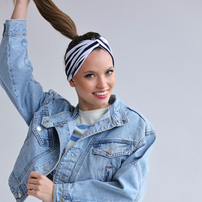 TWIST HEADBAND NAVY STRIPES