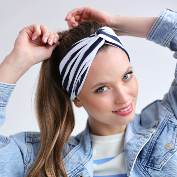 TWIST HEADBAND NAVY STRIPES