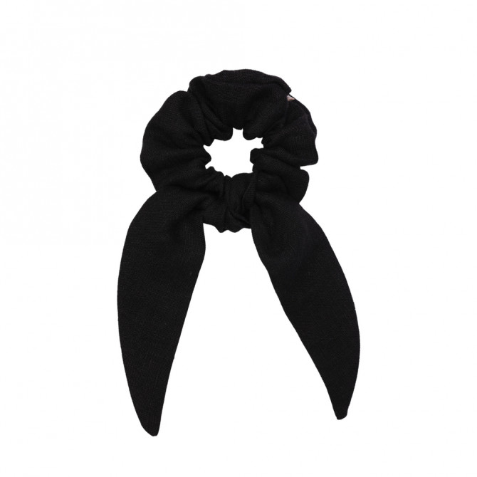 SCRUNCHIE WITH TAIL BLACK LINEN