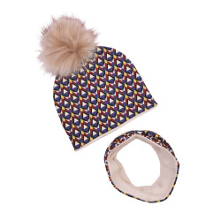 KOMPLET ZIMOWY KALEIDOSCOPE RETRO Z POMPONEM
