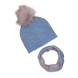 KOMPLET ZIMOWY JEANS Z POMPONEM