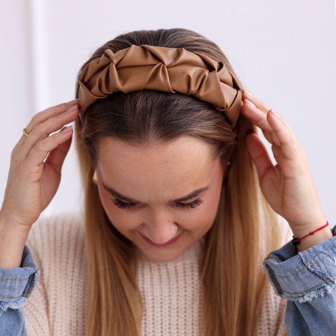 RIPPLE HEADBAND LEATHER CAMEL